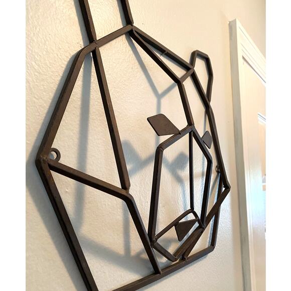 2 Cast Iron Geometric Fox And Bear Face Wall Hanging Metal Head Brown set of two - Picture 4 of 5